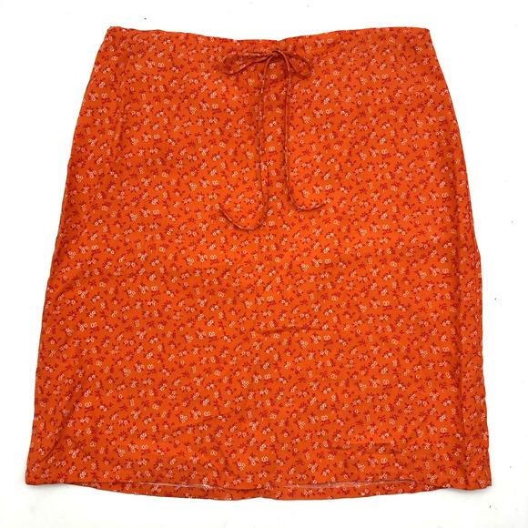 Vintage 90s ESPIRIT Orange Floral Print Drawstring Skirt 7/8 30x20" USA Made - Picture 1 of 11